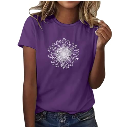 Women Animal Graphic Tee Top Dragonfly Tshirt Tops Funny Cute Short Sleeve Tunic Shirt 2024 Spring Blouse Gift Shirts Fashion Tops for Women Trendy Purple XL