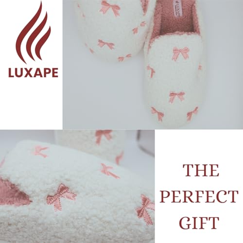 Bow Slippers Coquette Pink Slippers Memory Foam Cute Plush Fluffy Warm Fur slippers Indoor House Home Winter2