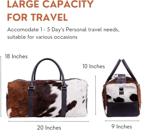 Luxury Cowhide Duffle Bag for Men 21" Genuine Full Grain Hair-On Leather Weekender Gym Cowhide Travel Bag with Spacious Interior, Heavy-Duty Zippers, Dual Carry Options Airplane Carry-On Compatible3
