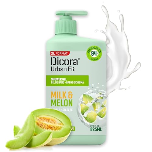 Dicora Urban Fit | Gel de ducha con Vitamina A Leche & Melón | Gel de baño Nutritivo e Hidratante | Piel suave y elástica | Tamaño 825 ml