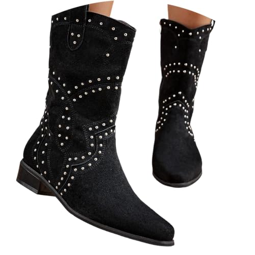 Botas de media pantorrilla con cremallera y remaches, estilo campero en ante retro