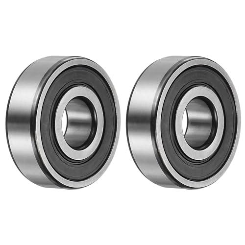 sourcing map 6302-2RS Deep Groove Ball Bearing,2pcs 15 x 42 x 13mm C3 Double Rubber Sealed Chrome Steel Bearings,Black