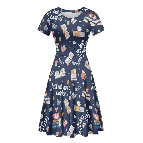 Image of POLERO Women Puffy Swing Elegant Party Midi Dresses Short Sleeve Round Neck A-Line Dress