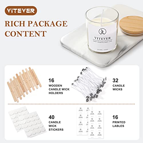 Vitever LZG-16-SC Pack, 10 Oz Thick Glass Candle Jars With Bamboo Lids And Candle Wick Kit - Bulk Clear Empty Glass Candle Jars thumb #2