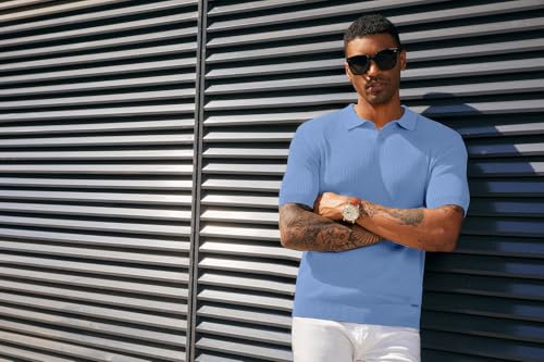 Image of DENIMHOLIC Cotton Knitted Polo T Shirt for Man | Ribbed Textured Knit Polo Mens Tshirts | Collar T Shirts for Men