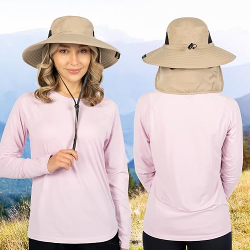 Image of SUN CUBE Wide Brim Sun Hat Men Women, Fishing Hats Sun UV Protection, Mens Hiking Bucket Hat Safari Beach Boonie, UPF 50+