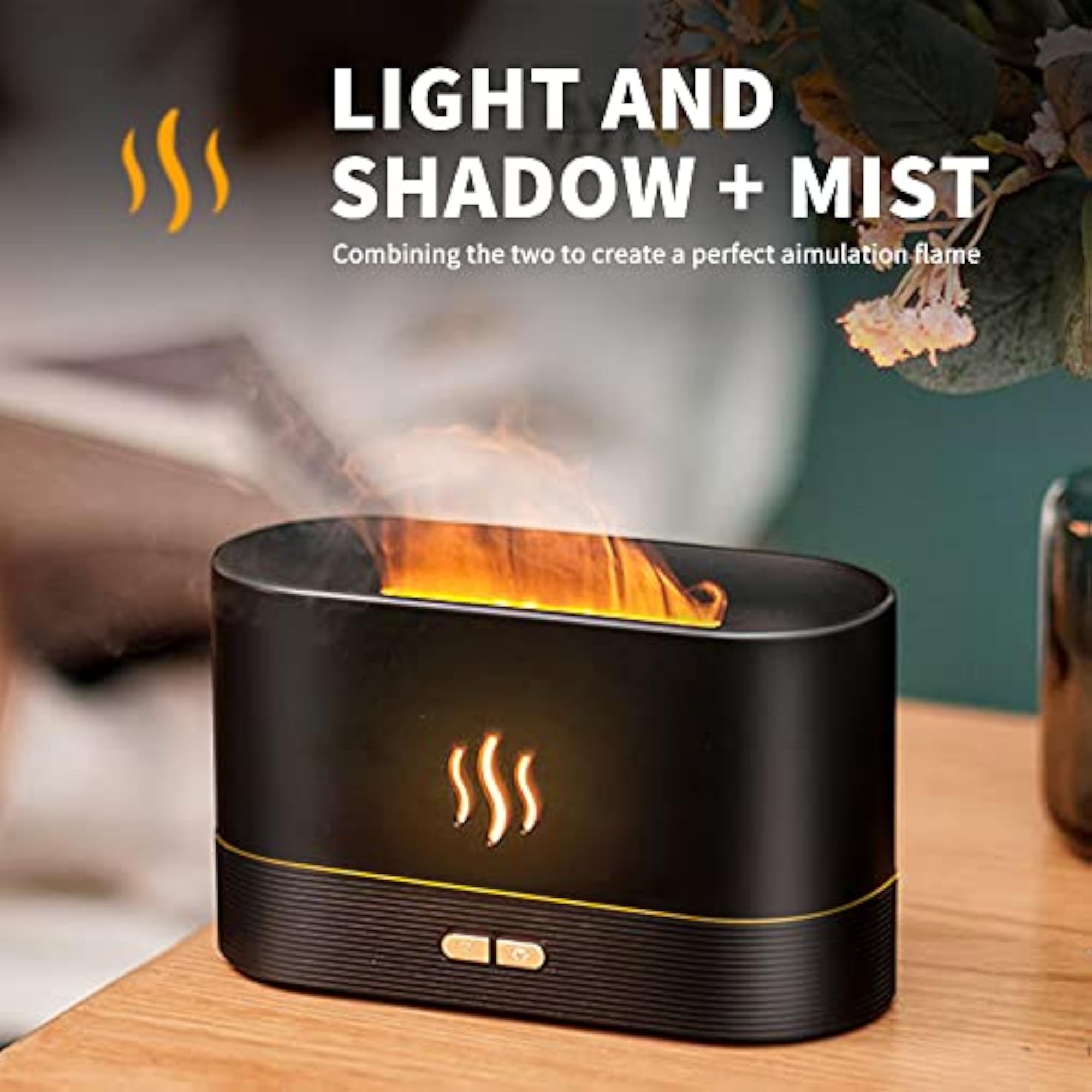Aroma Diffuser with Flame Light Mist Humidifier, Black