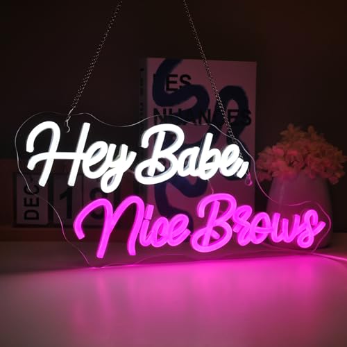 Image of Hey Babe Nice Brows Neon Sign Led Light Up Signs for Wall Decor Usb Powered Neon Light Signs Indoor Light for Room Decor Holiday Gift