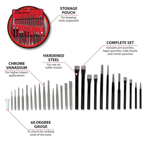 image for Performance Tool W754 28-Piece Punch and Chisel Set - Strong Chrome Va