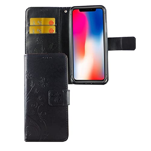 Protection iPhone X portefeuille noire avec rangement cartes et support