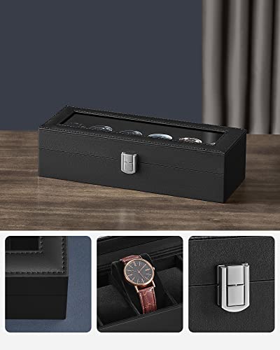 Image of SONGMICS Watch Box with 6 Slots, Glass Lid, Metal Clasp