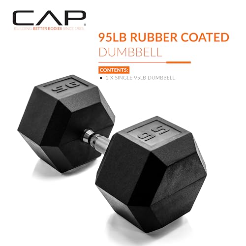 Image of CAP Rubber Coated Dumbbell Weights, Free Weights for Home Gym Strength Training, Anti-Roll Hex Dumbbells with Black, Chrome & Comfort Grip Handles, Singles