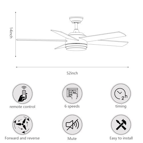 Yuhao 52 Inch Brushed Nickel Ceiling Fan With Lights And Remote Control,Dimmable 3 Color Temperatures Led,6 Speed Reversible Dc Motor,5 Blades Modern Ceiling Fan For Indoor Or Covered Outdoor thumb #8