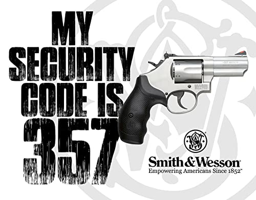 Desperate Enterprises My Security Code Is 357 - Smith & Wesson Tin Sign - Nostalgic Vintage Metal Wall Décor - Made in USA