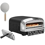 Outsunny Electric Indoor Pizza Oven, Portable Kitchen Countertop Pizza Maker with 37 cm Stone, Dual Heating Control, 6 Presets and Peel, Space-Saving Design for Countertop, Black