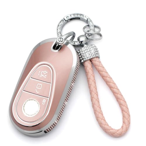 Image of Creativity for Mercedes Benz key cover and keychian (Pink Combination) | TPU key Case with Rhinestones is compatible with 2022-2025 C S EQE EQS 2023-2025 GLC CLE SL 2024-2025 E smart key