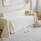 BUSVORES Sofa Überwurfdecke, Chenille Mit Fransen Sofabezug, AntiRutsch Couch Schutz für Haustiere Haare Kinder Hund Katze, Vielseitige Dekorative Sofaüberwurf für Familie(Beige, 230x380 cm)