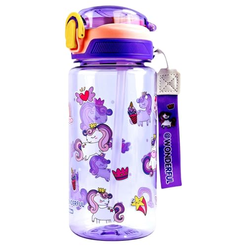 MHwan Botella Agua Niños, 600ml Robusta e Irrompible, Botella con Pajita Niños, Sin BPA, Hermosa Cantimplora Infantil...