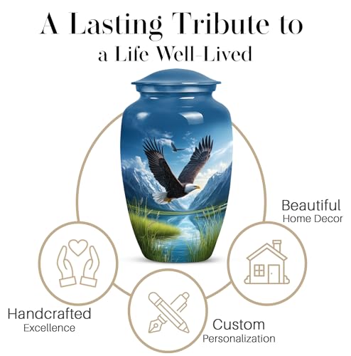Image of Eagle Decorative Urn for Adult Ashes, Large Mountain Urns for Men, Memorial Blue Urns for Mother Burial, Cloud Cremation Urn for Human Ashes Male & Female Funeral, 10 Inch