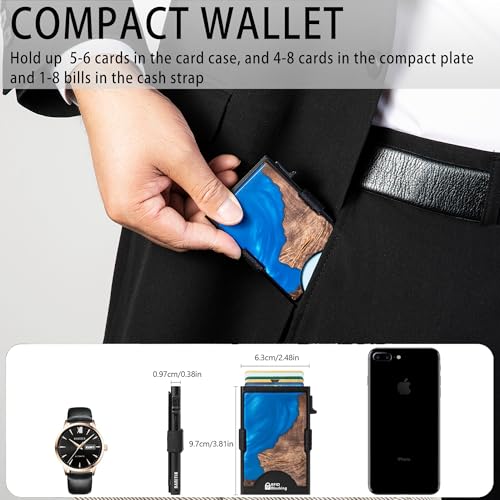 Image of Slim Card Holder Wallet for Men, Minimalist RFID Blocking Pop Up Wallet, Smart Metal Business Card Case Holds 12 Cards, Ultra-Thin Front Pocket Wallet, Gifts for Men