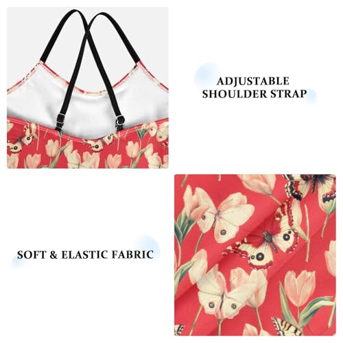 senya Girls Swimsuits One-Piece Swimwear Tie Bathing Suit Beach Summer Round Neck 9-10T Red Background Tulip Butterfly Pattern3