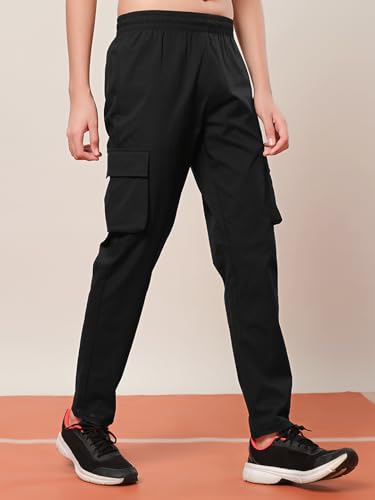 Image of TECHNOSPORT Boys' Solid Straight Fit TS Flexi Cargo Trackpants Drawstring 4-Pocket Polyester Joggers for Sports Play School UPF50+ Anti Odour
