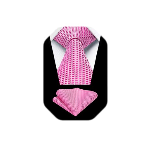 Image of HISDERN Ties for Men Formal Business Plaid Checked Mens Ties and Pocket Square Set Classic Wedding Necktie Handkerchief