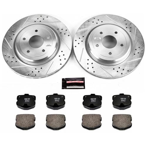 Image of PowerStop Rear Brake Kit for Chevrolet Corvette 2006-13 - Drilled and Slotted Disc Rotors with Carbon-Fiber Ceramic Brake Pads Replacement, K1446
