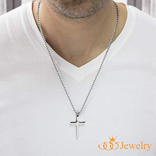 Image of 555Jewelry Stainless Steel Cross Adjustable Rolo Chain Pendant Necklace 16-28'' Inches