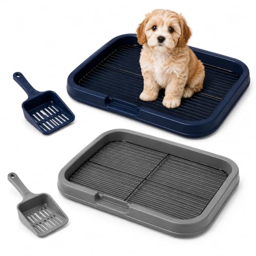 Image of MAK7 Indoor Pet Training Tray with Metal Mesh Grid, Grey Plastic Base, 47.5 x 37.5 x 1.5 cm Removable Grid for Easy Cleaning, Dog Waste Management System, Grey, Small