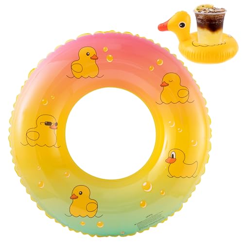 WATINC Flotador para piscina hinchable con soporte inflable para bebidas, pato, piscina,...