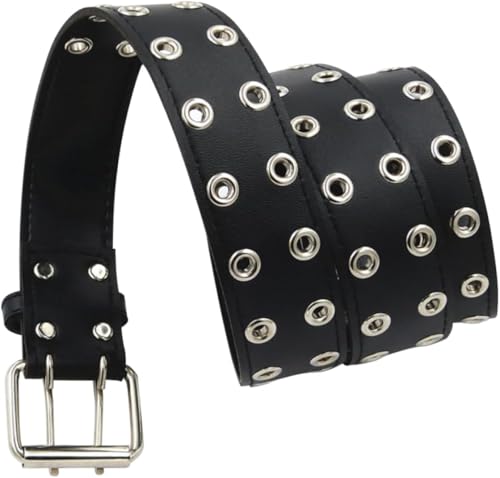 Mens Leather Belt - Fashionable, Versatile, Punk Style, Double Row Holes