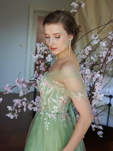 Tulle Embroidery Prom Dresses for Women 2025 Sparkly Off The Shoulder Corset A-Line Formal Ball Gown with Slit3