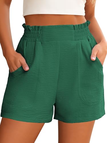 ANRABESS Shorts for Women Summer Casual Elastic High Waisted Wide Leg Cute Dressy 2026 Vacation Beach Clothes Medium Green