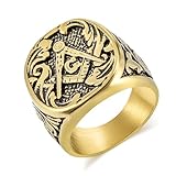 Anillos, Anillo de sello masónico, herencia la masonería, acero titanio, oro bicolor con volutas históricas canteros(Gold,Q)