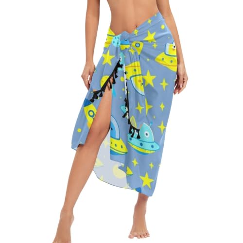 Cubre trajes de baño de mujer vestido playero azul alienígenas espacio