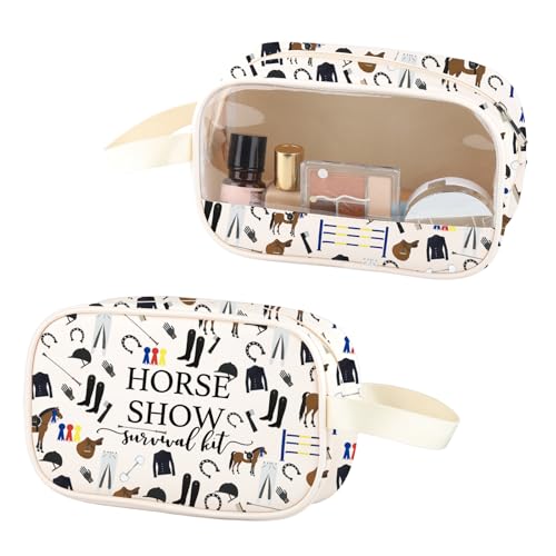 ZJXHPO Horse Show Survival Kit Equestrian Clear Makeup Bag Horseback Rider PU Leather Cosmetic Bag Horse Lover Gift (Horse Show PU)