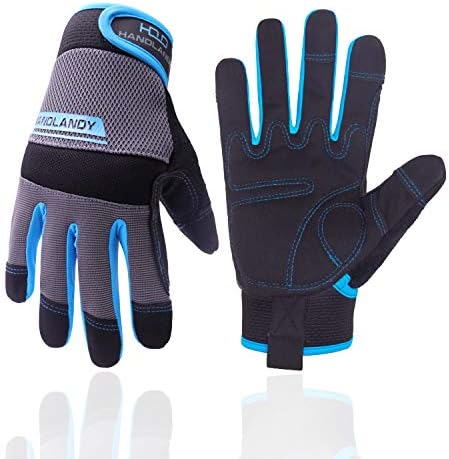 UltraLight Safety Work Gloves, Mens & Women Multi-Functional Work Gloves with Extensive Palm Protection, Mechanic Gardening Construction DIY Gloves with Touchscreen (Large, Orange/Gray)