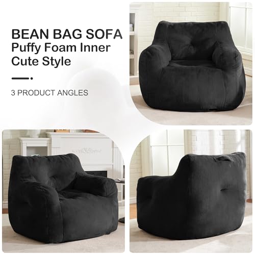 Image of Hobestluk Bean Bag Chair for Adult Small Bean Bag Chairs with Arms Furry Beanbag Chair with Foam Filler Stuffed Bean Bag Sofa for Reading in Bedroom Living Room and Dorms (Black)