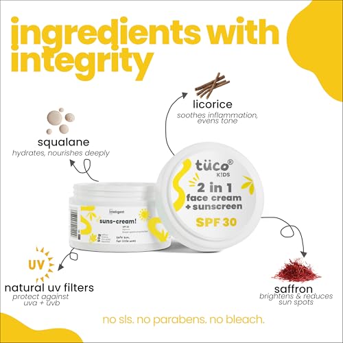 Image of TuCo All Skin Kids 2 In 1 Face Cream + Sunscreen Spf 30 With Saffron Oil | Uva /Uvb Pa++++ | Broad Spectrumv | Benzophenone- 3, Avobenzone Free | 50Gm-Pack Of 2 |