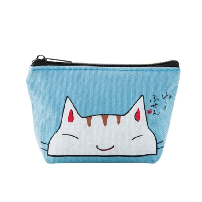Cute Happy Cat Coin Purse Earphones Pouch for Women Kids Children - 1 Pc (Blue)-image-3