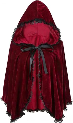 magimagi Damen Rotkäppchen Kostüm Rotkäppchen Umhang mit Kapuze Modische Cosplay Kostüme mit Spitzenbesatz Kostümparty Faschingskostüm Kinder Erwachsene