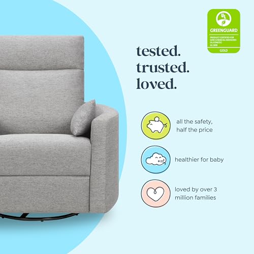 Image of Davinci Atlas Upholstered Recliner and Swivel Glider in Frost Grey | Nursery Glider Chair with High Back, Padded Armrests, and Bolster Pillows | Smooth Recline for Nursing and Feeding