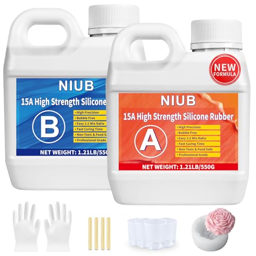 NIUB Abformsilikon,15A 1,25kg Flüssiges Silikon Abformmasse,Selbstentlüftend, Lebensmittelecht, Easy Mold Release, Niedrige Viskosität,Silikon zum Abformen NIUB Abformsilikon,15A 1,25kg Flüssiges Silikon Abformmasse,Selbstentlüftend, Lebensmittelecht, Easy Mold Release, Niedrige Viskosität,Silikon zum Abformen