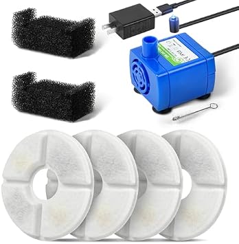 Filters Replacements for Flower Automatic Pet Fountains and IP68 DR-DC160 Cat Water Fountain Pump with LED Light