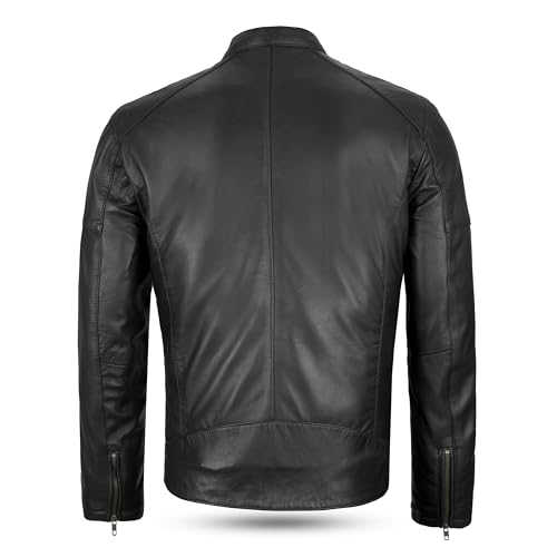 Leatherick Męska Premiumowa Kurtka Nappa Z Włócznika Cafe Racer Czarna Kurtka Motocyklowa, czarny, L