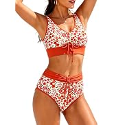 MARZXIN Women's High Waisted Bikini Sets Two Piece Sporty Swimsuits Color Block Tummy Control Ves...