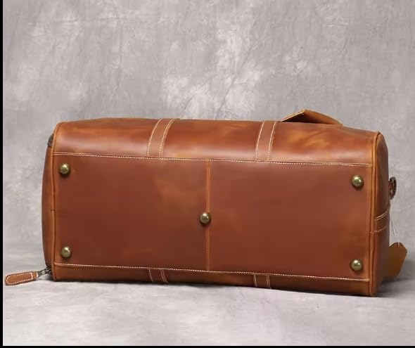 Mullis Mercantile Leather Weekender Bag, an ideal men's classic. Perfect for overnight stays, full-grain leather, a retro design, gym, and a YKK zipper, brown. (22 inch Vintage Leather Duffle) - Image 9