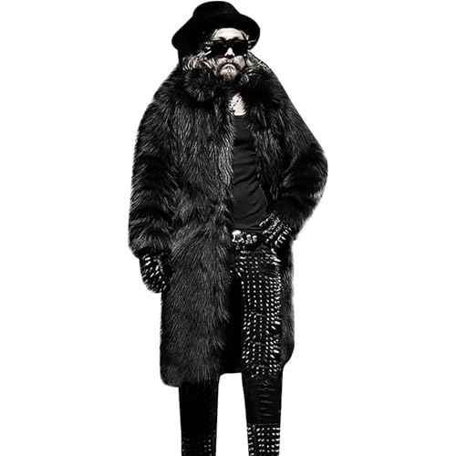 Men Mid Long Open Front Faux Mink Coat Single Breasted Notched Lapel Jacket Winter Classy Cozy Warm Outerwear