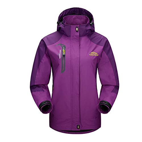 Bruce Lin Chaqueta Impermeable para Mujer,Cortavientos Chubasqueros Al Aire Libre Acampada Senderismo Pesca Caza Montañismo Chaquetas de Softshell con Capucha (XXL, Morado)